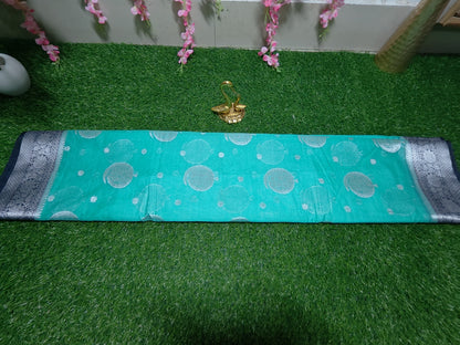 LIGHT GREEN SEMI GEORGETTE SAREE WITH SILVER BUTTA