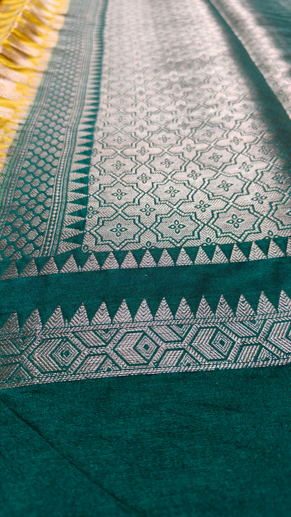 YELLOW GADHWAL BORDER GAJI SILK SAREE
