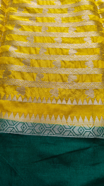YELLOW GADHWAL BORDER GAJI SILK SAREE