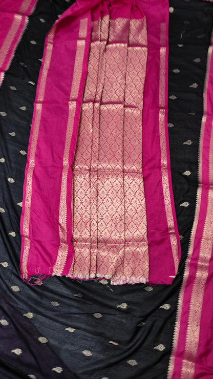 BLACK GADHWAL BORDER GAJI SILK SAREE