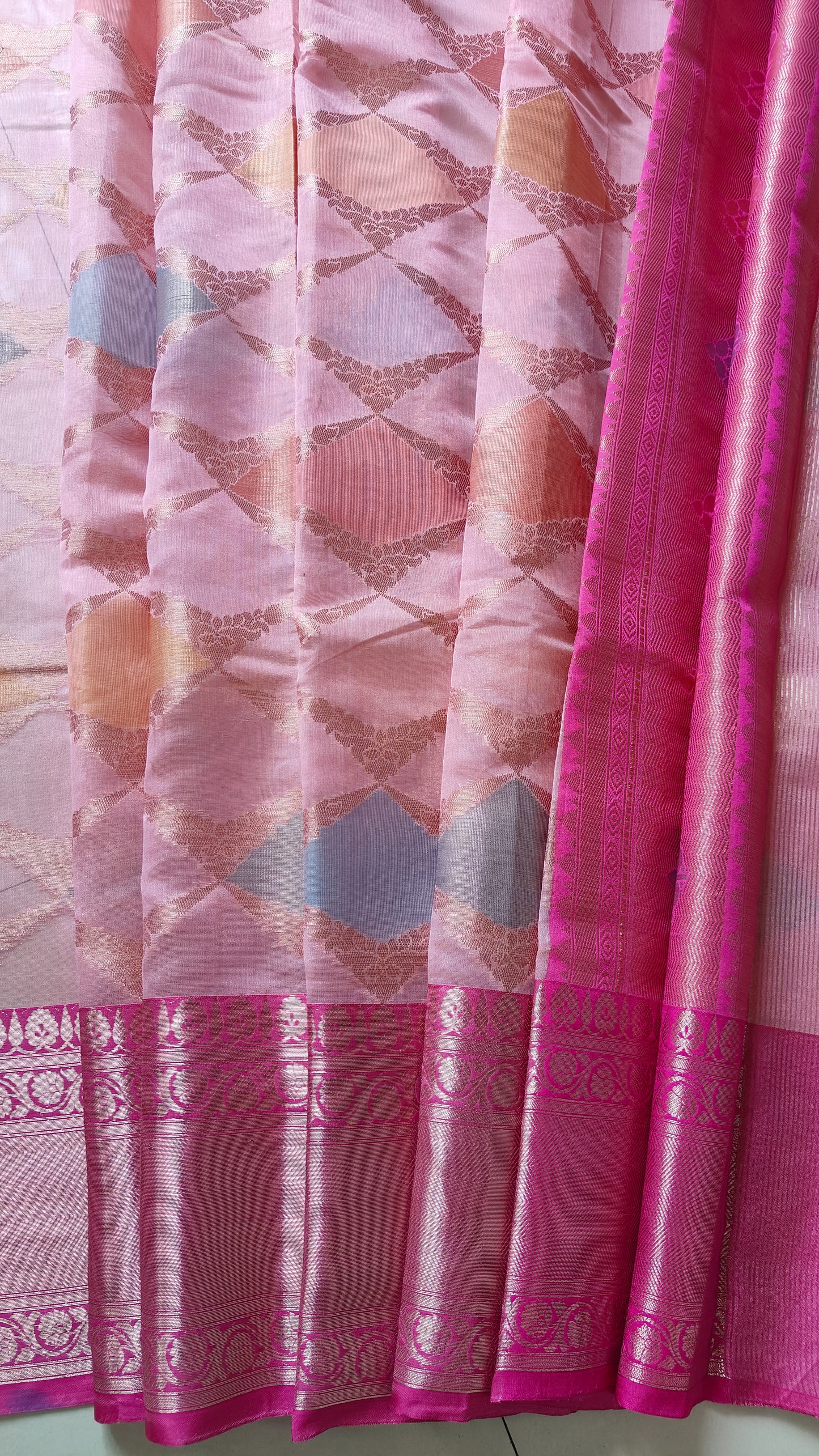 PINK RANGKAT KORA ORGANZA SILK SAREE