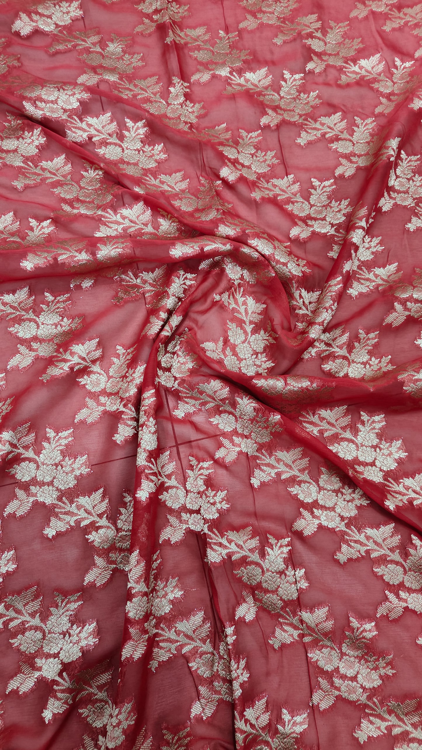 GAJRI PINK KHADDI GEORGETTE SAREE WITH ZARI JAAL