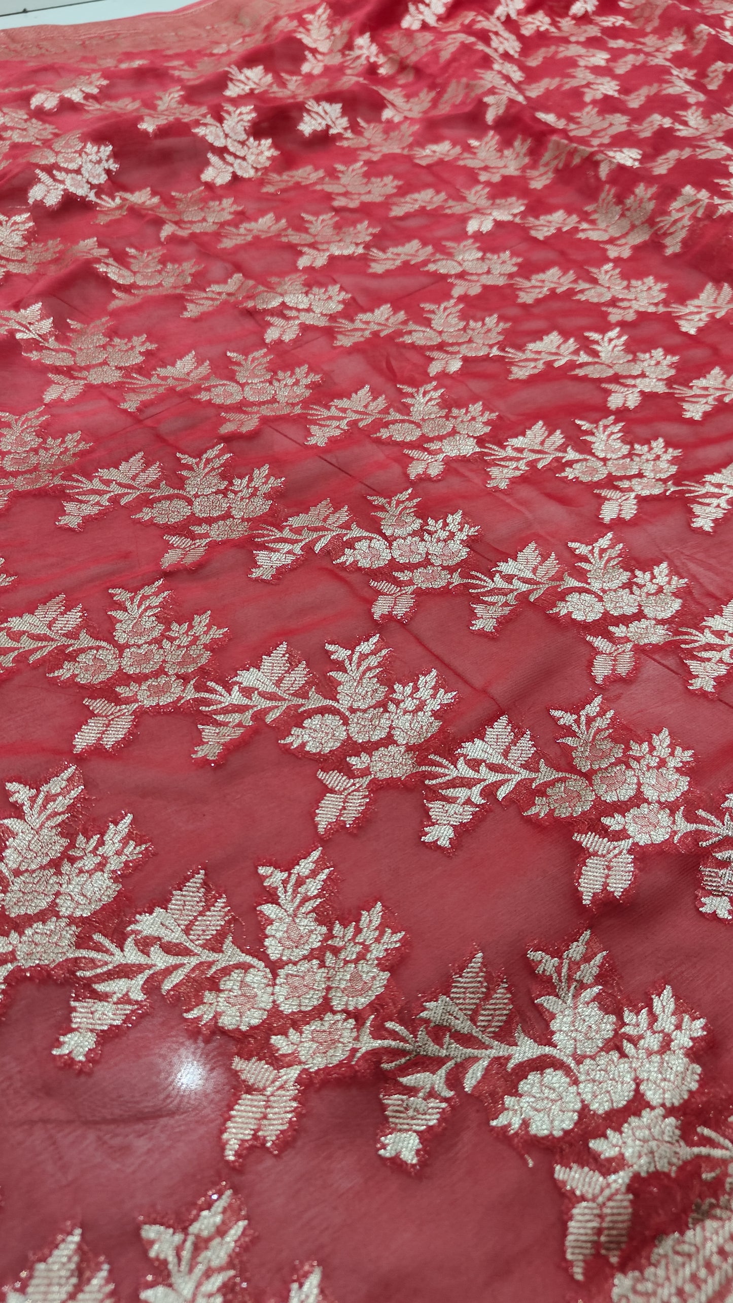 GAJRI PINK KHADDI GEORGETTE SAREE WITH ZARI JAAL