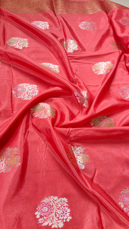 PEACH PINK DUPIAN SILK WITH MEENA BUTTA
