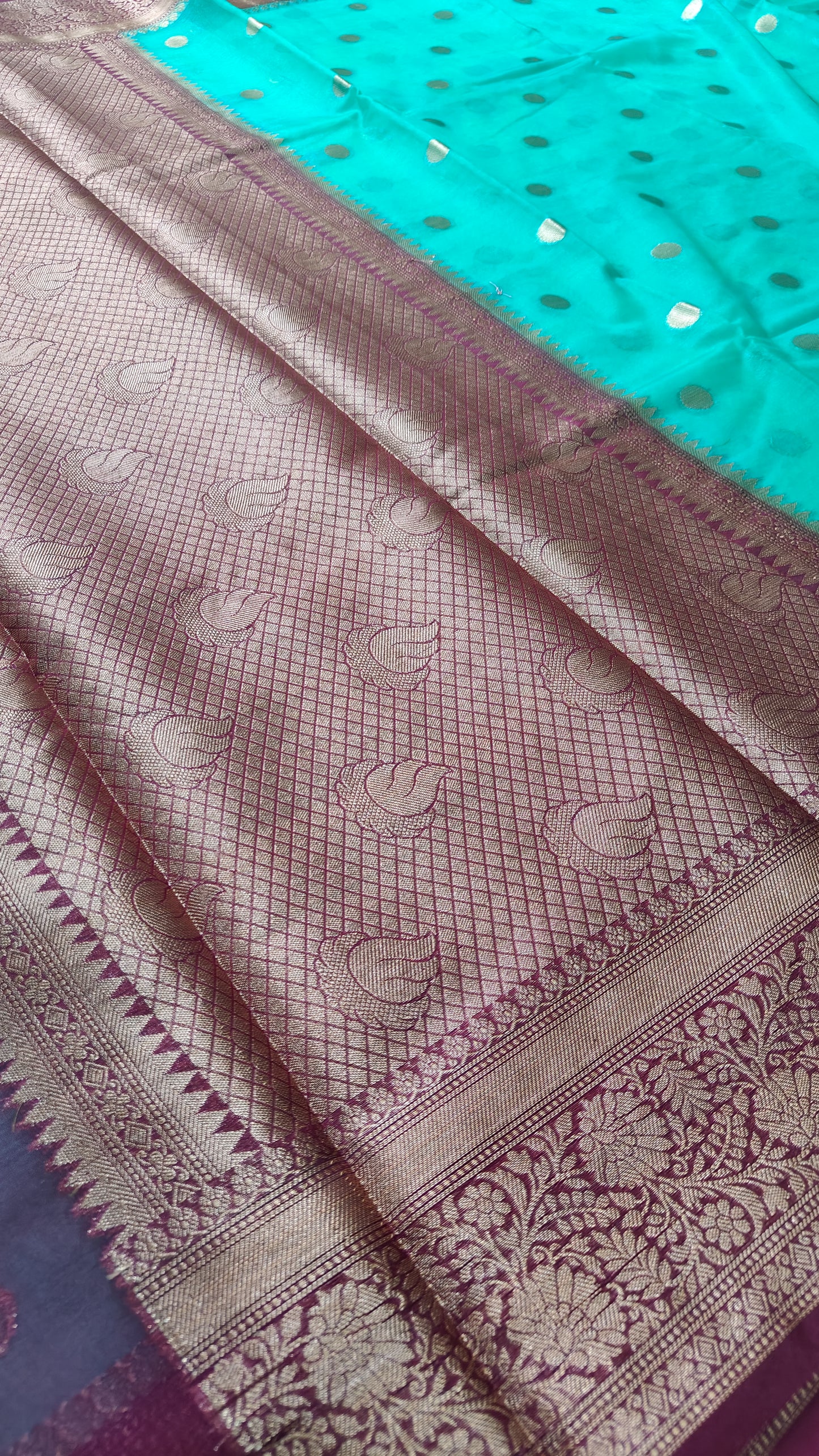 SEA GREEN  SEMI KORA ORGANZA SILVER ZARI BUTTA