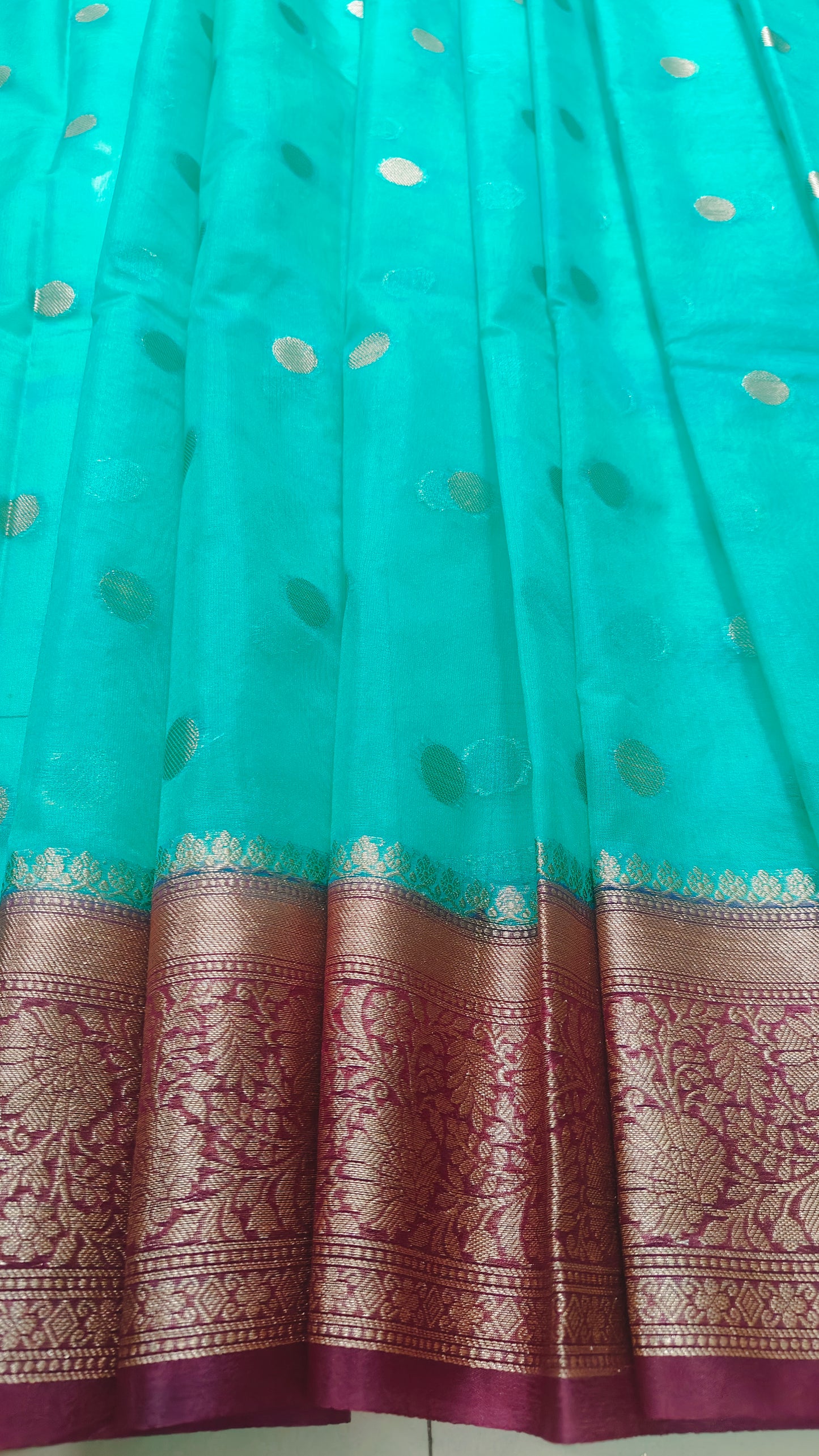 SEA GREEN  SEMI KORA ORGANZA SILVER ZARI BUTTA