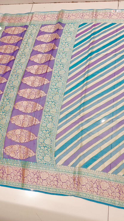 BLUE LAHARIYA  PURE SHIFFON SAREE