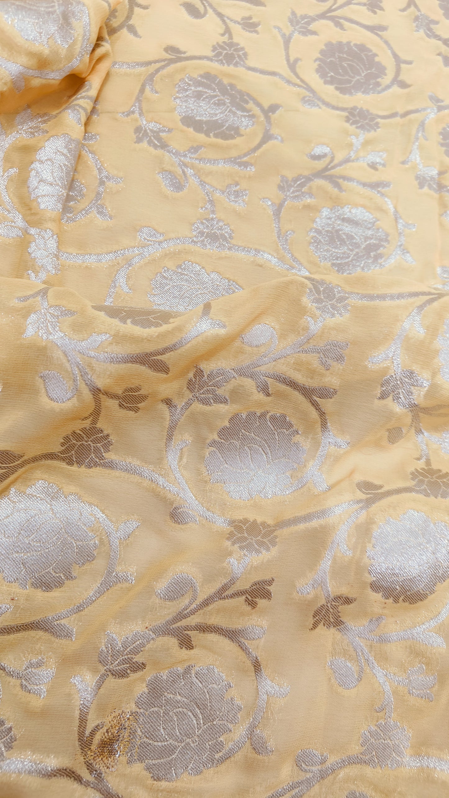 YELLOW KHADDI GEORGETTE SAREE WITH ZARI JAAL