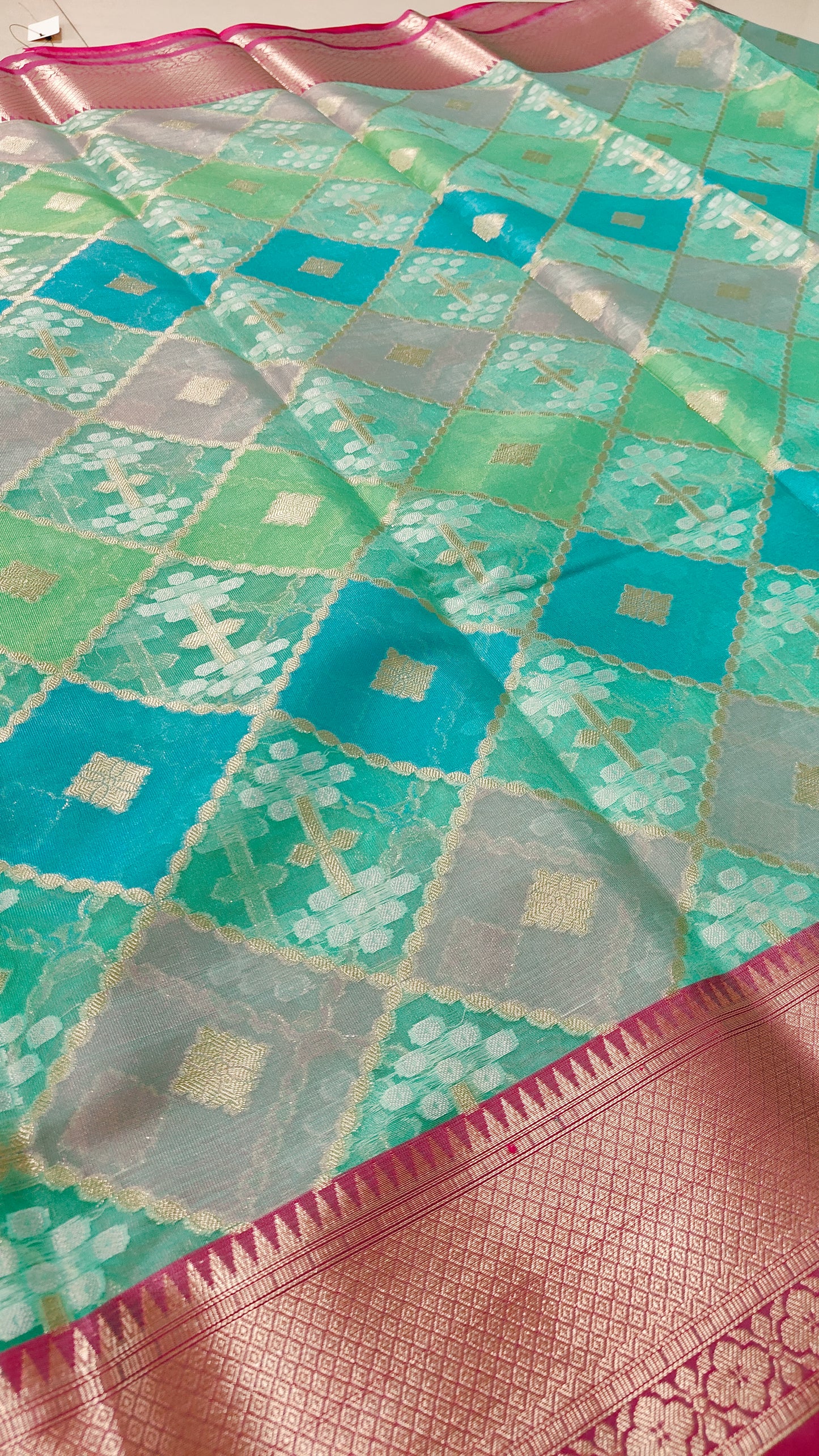 GREEN RANGKAT  KORA ORGANZA SILK SAREE