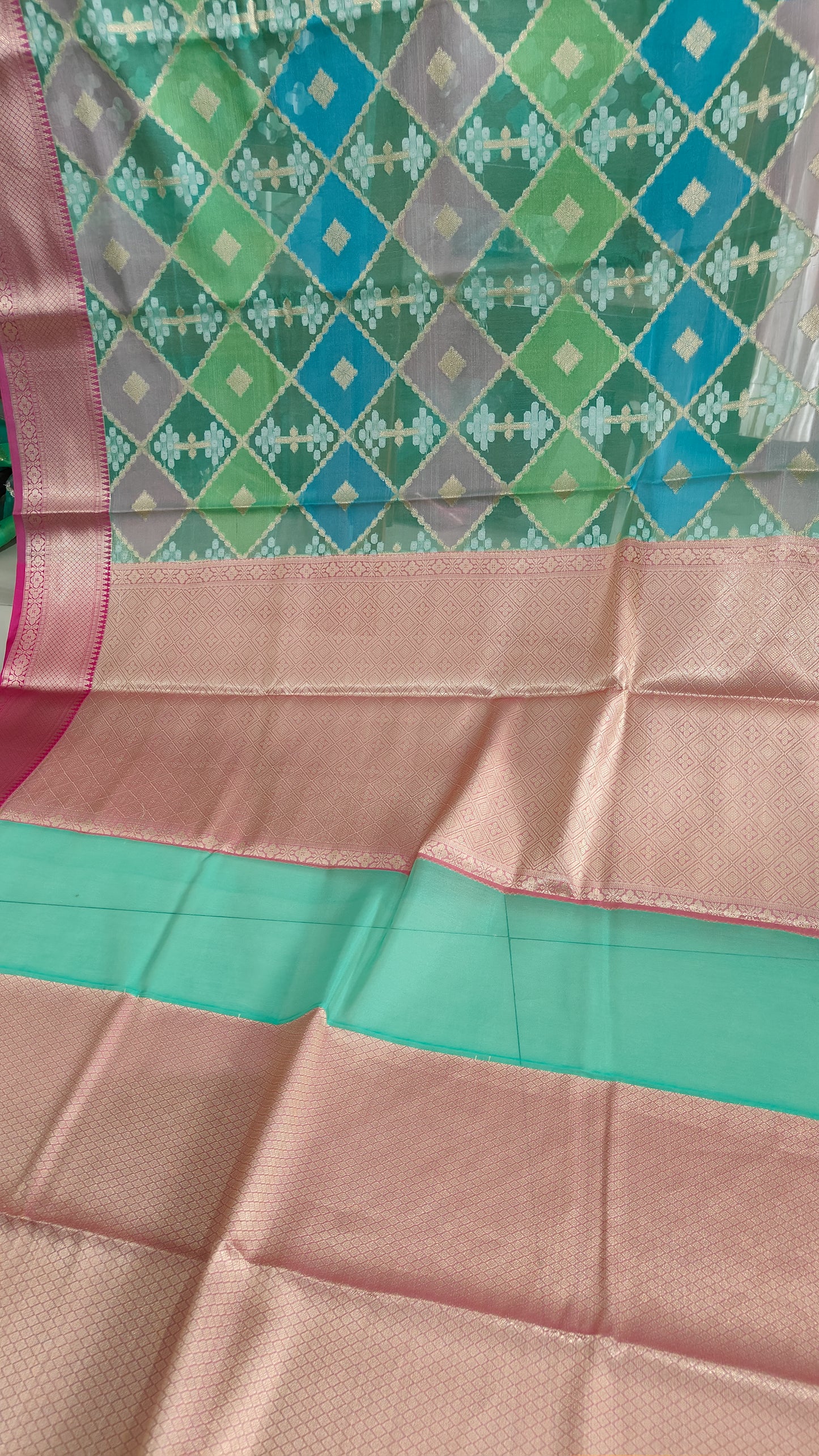 GREEN RANGKAT  KORA ORGANZA SILK SAREE