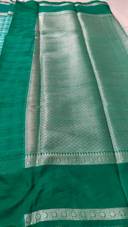 GREEN  GARHWAL BORDER TIE DYED SAREE