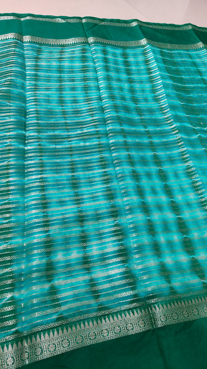 GREEN  GARHWAL BORDER TIE DYED SAREE