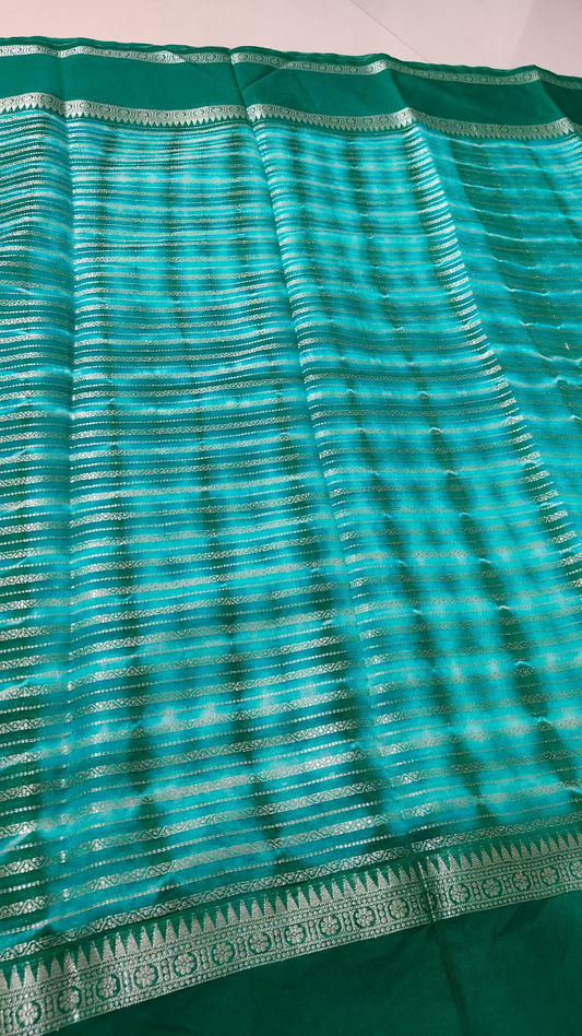 GREEN  GARHWAL BORDER TIE DYED SAREE