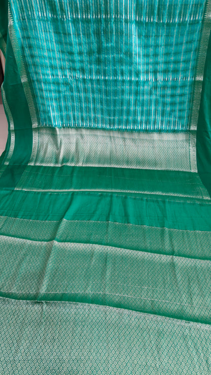 GREEN  GARHWAL BORDER TIE DYED SAREE