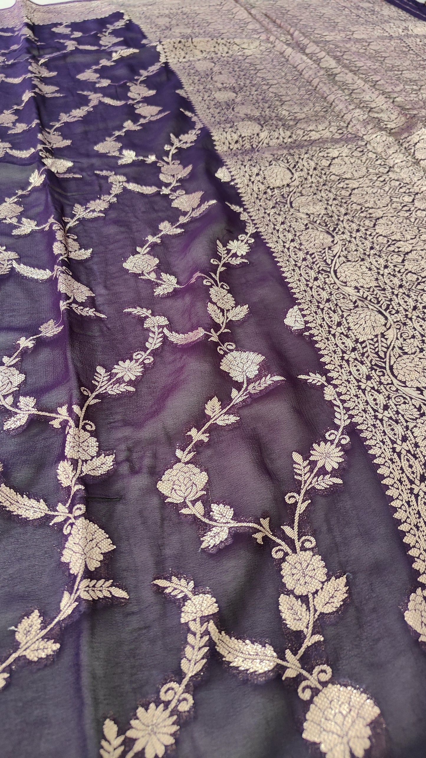 NAVY BLUE KHADDI GEORGEETE SAREE WITH ZARI JAAL