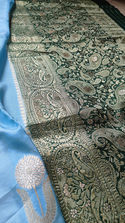 SKY BLUE MOONGA SILK SAREE