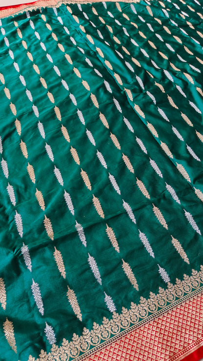 GREEN GAJJI SILK SAREE WITH SONA RUPA ZARI