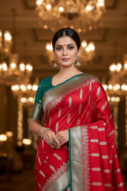 RED GAJJI SILK SAREE WITH SONA RUPA ZARI