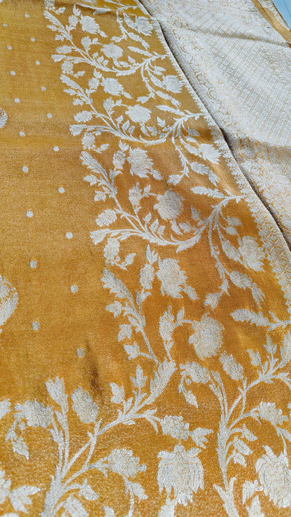 YELLOW TISSUE SILK WITH  FLOWER MOTIF