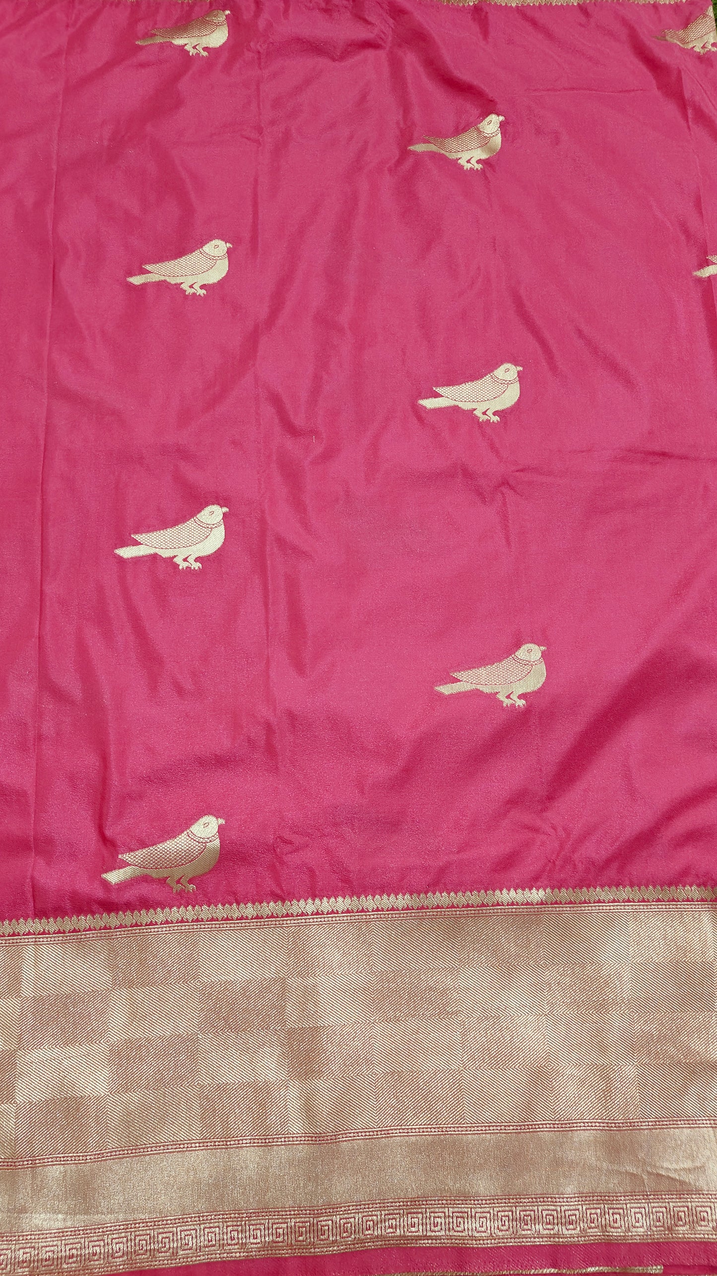 PINK CRAPE SHIFFON WITH BIRD MOTIF