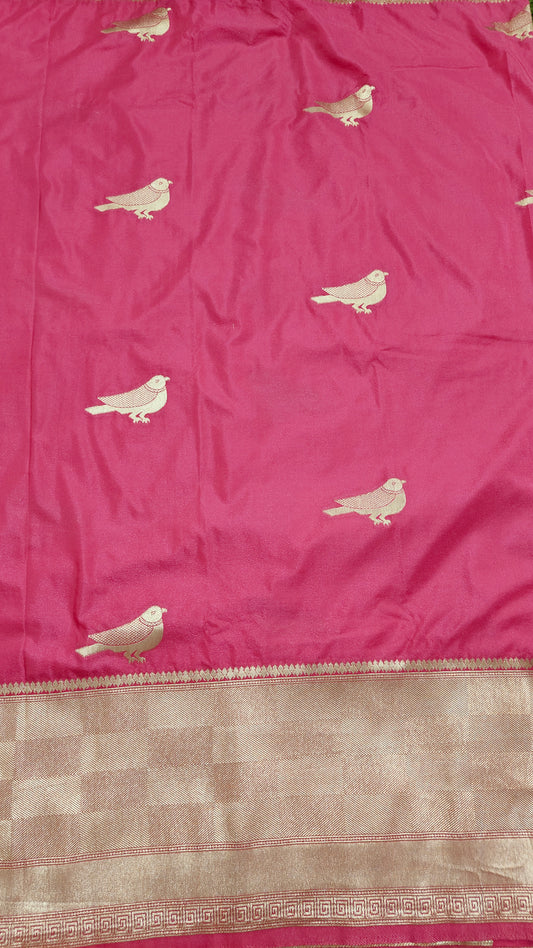 PINK CRAPE SHIFFON WITH BIRD MOTIF