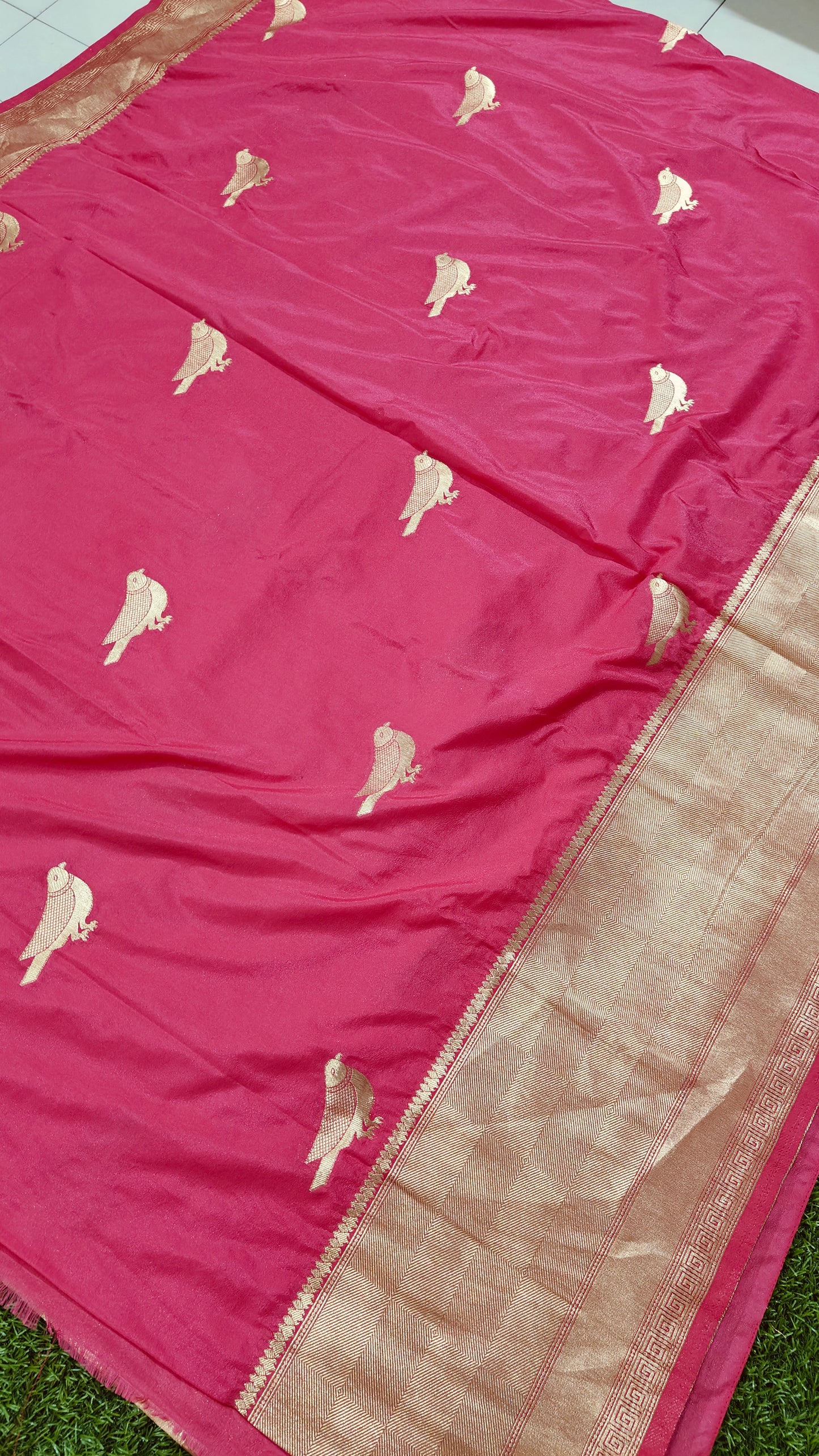 PINK CRAPE SHIFFON WITH BIRD MOTIF