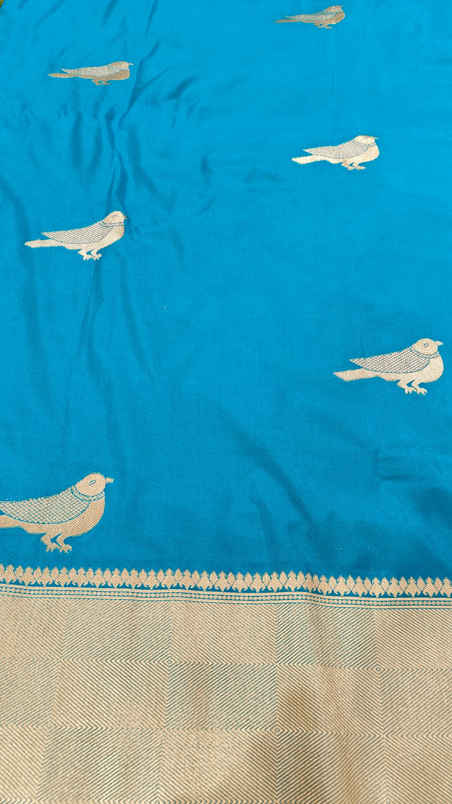 SKY BLUE CRAPE SILK SAREE WITH BIRD MOTIF