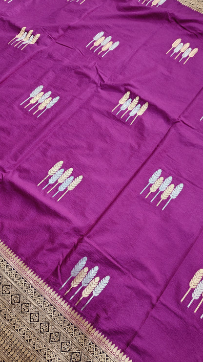 JAMUNI CRAPE SILK SAREE WITH SONA RUPA ZARI AND KATAN BORDER
