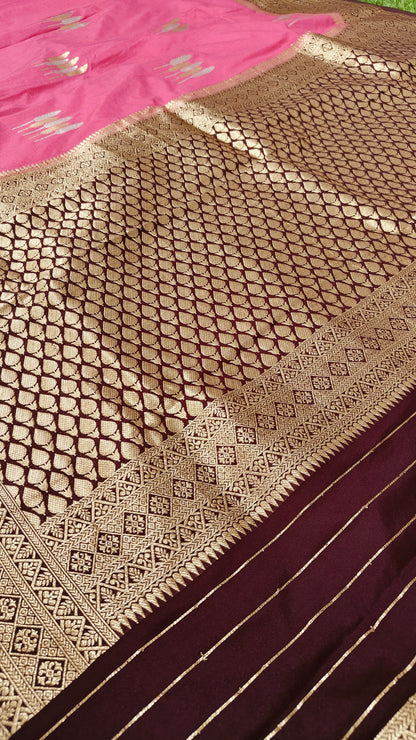 CRAPE SILK SAREE WITH SONA RUPA ZARI AND LEAF BUTTA