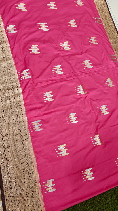 CRAPE SILK SAREE WITH SONA RUPA ZARI AND LEAF BUTTA