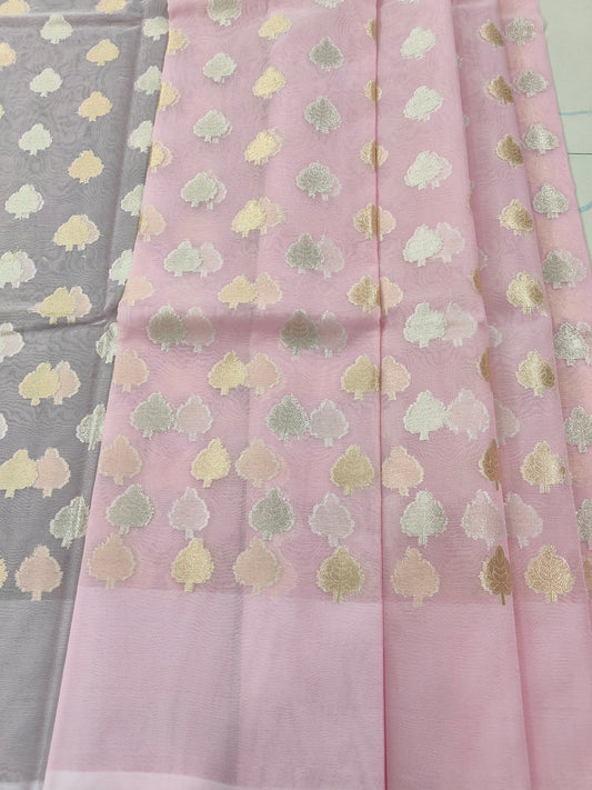 PINK ORGANZA ZARI BUTTA