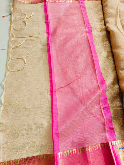 BEIGE COLOR CRUSHED TISSUE PAITHANI BORDER