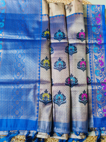 BEIGE GLASS TISSUE SILK SAREE