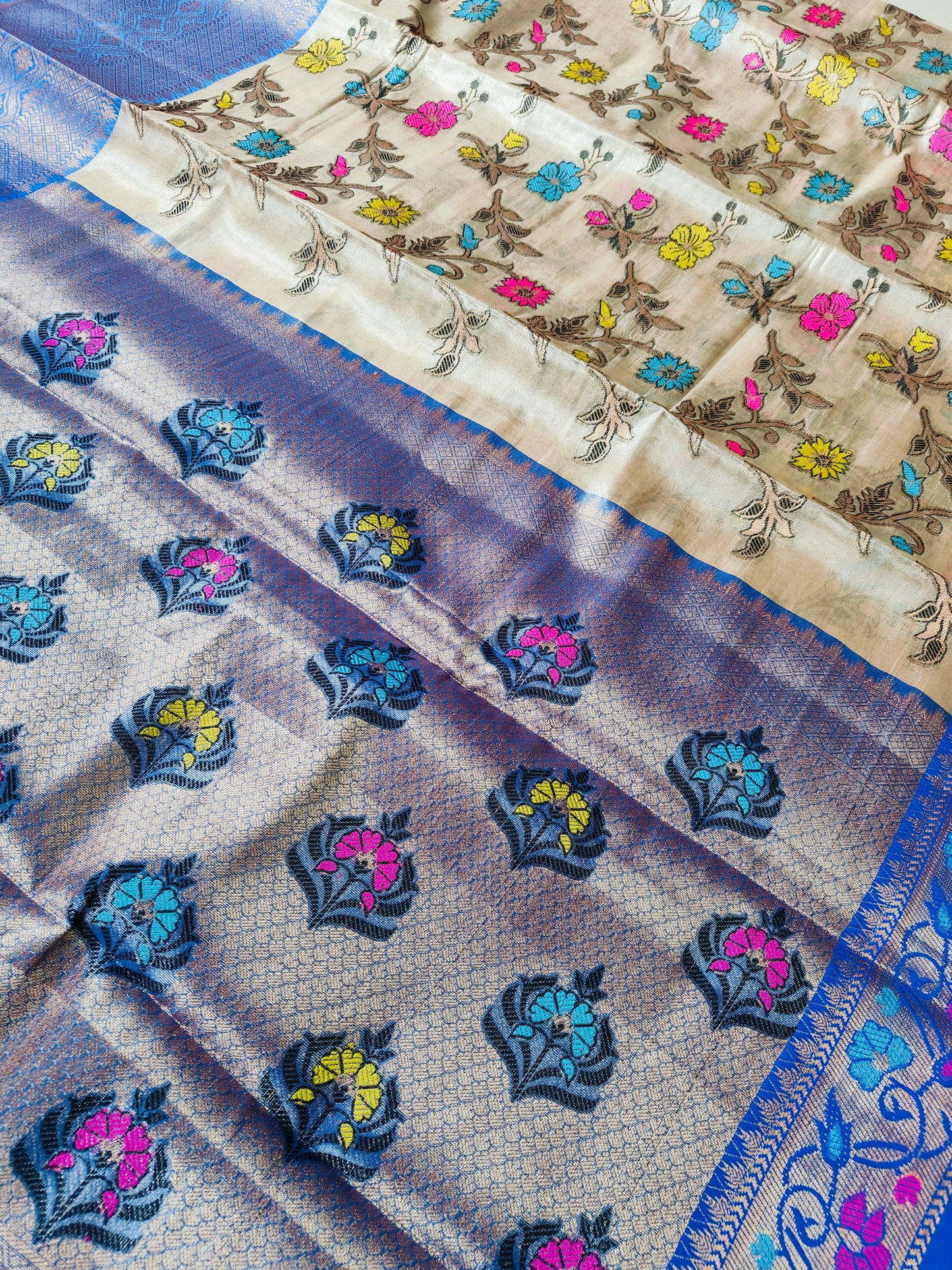 BEIGE GLASS TISSUE SILK SAREE