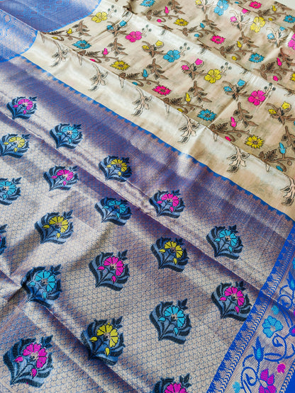 BEIGE GLASS TISSUE SILK SAREE