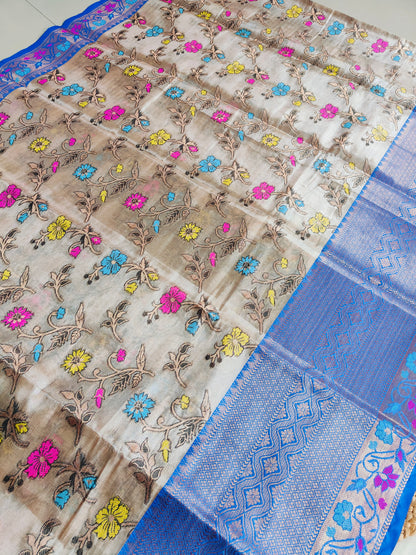 BEIGE GLASS TISSUE SILK SAREE