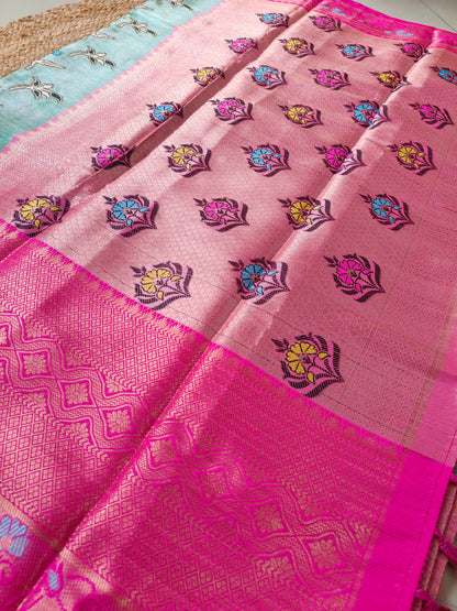 GREEN SOFT TISSUE SILK SAREE WITH MEENA