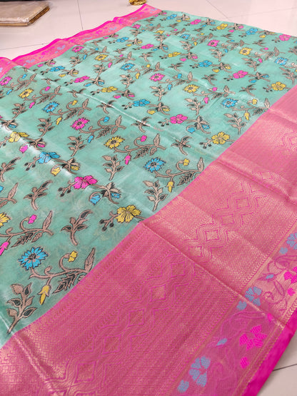 GREEN SOFT TISSUE SILK SAREE WITH MEENA