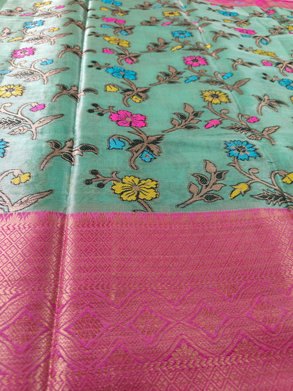 GREEN SOFT TISSUE SILK SAREE WITH MEENA
