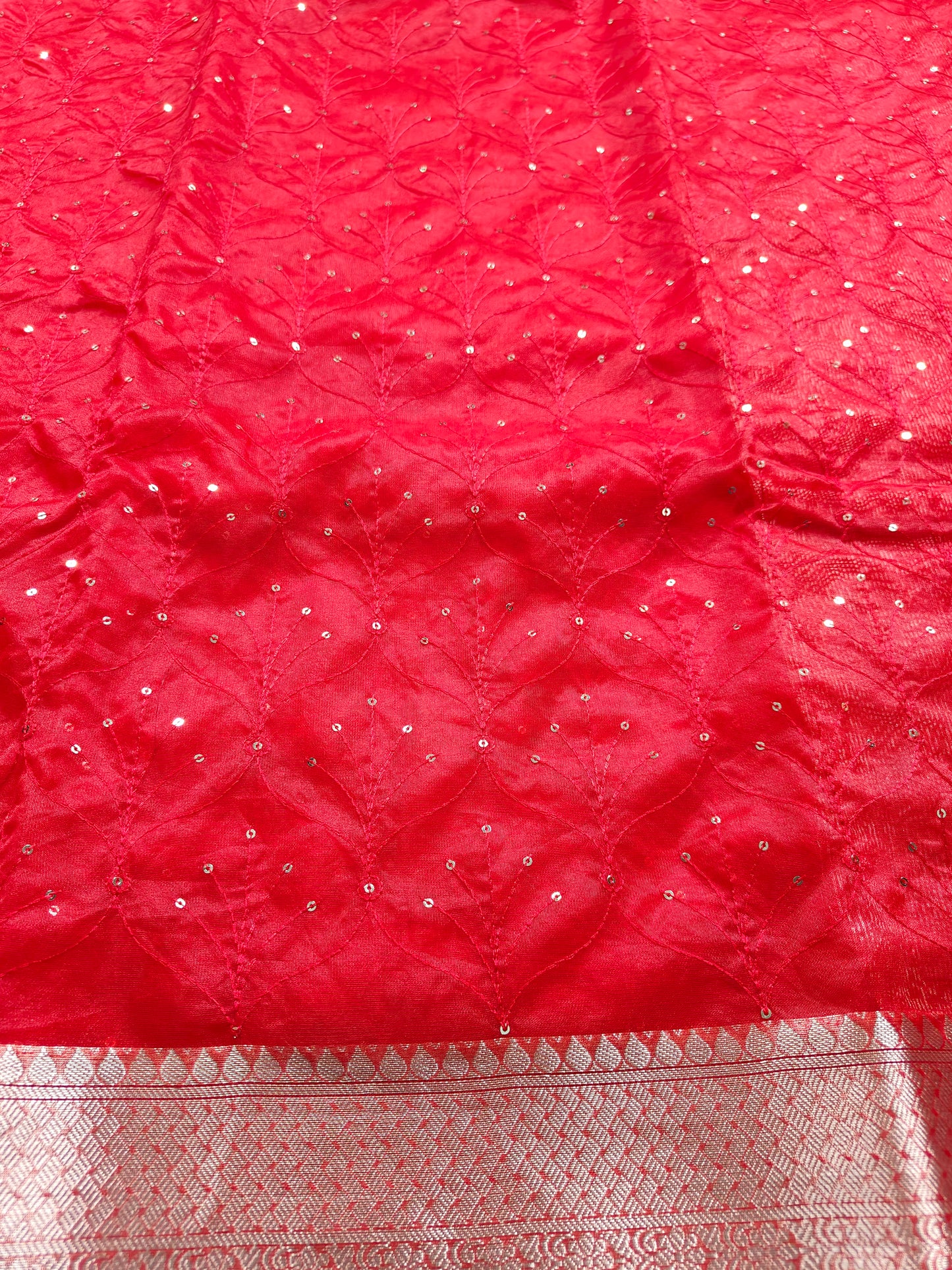 RED ORGANZA SAREE WITH SEQUENCE EMBRIODERY