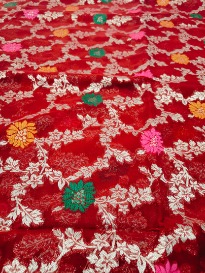 RED PURE GEORGETTE WITH MEENA ZARI JAAL