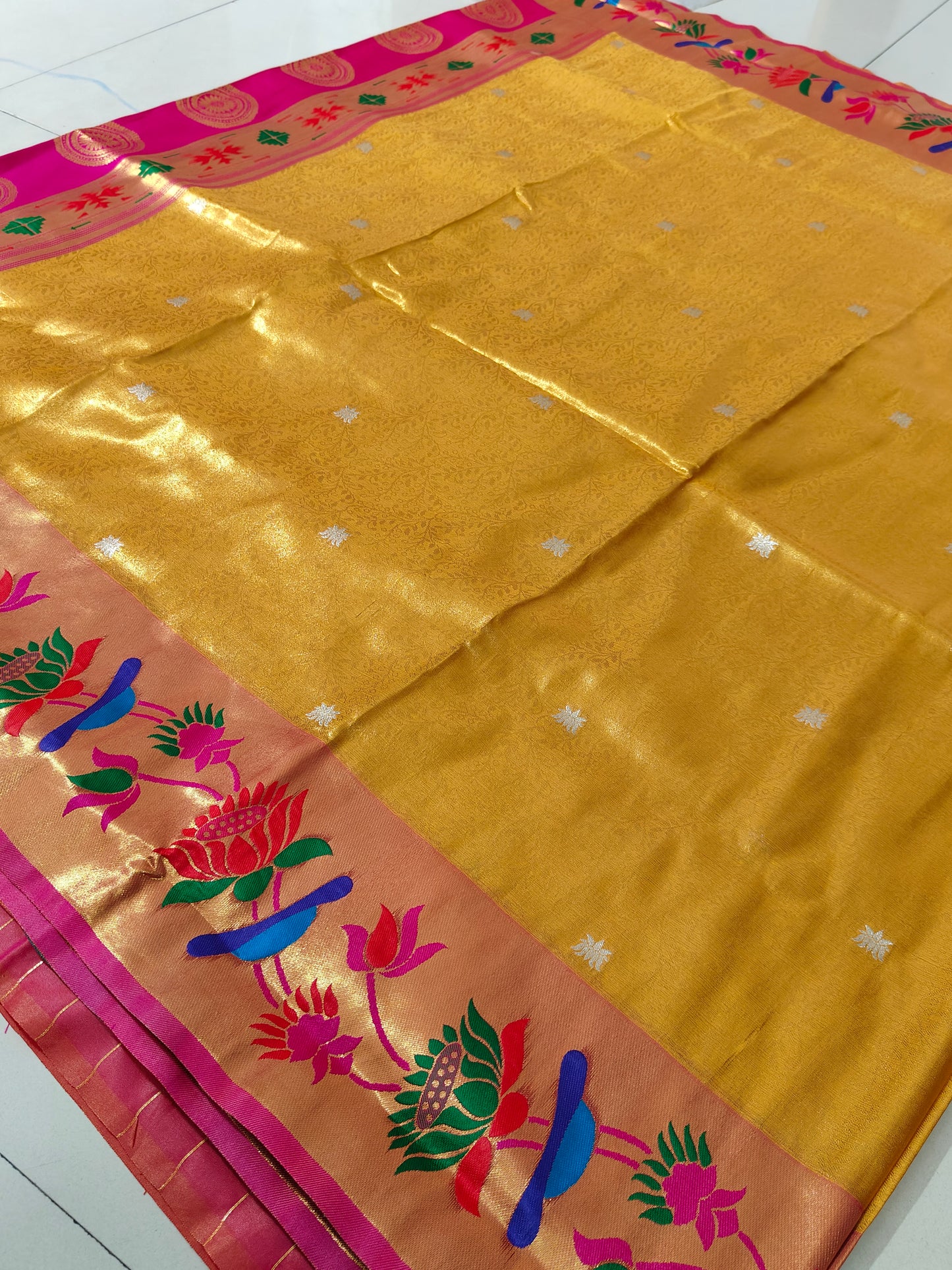 GOLD TISSUE SILK SAREE WITH PAITHANI BORDER