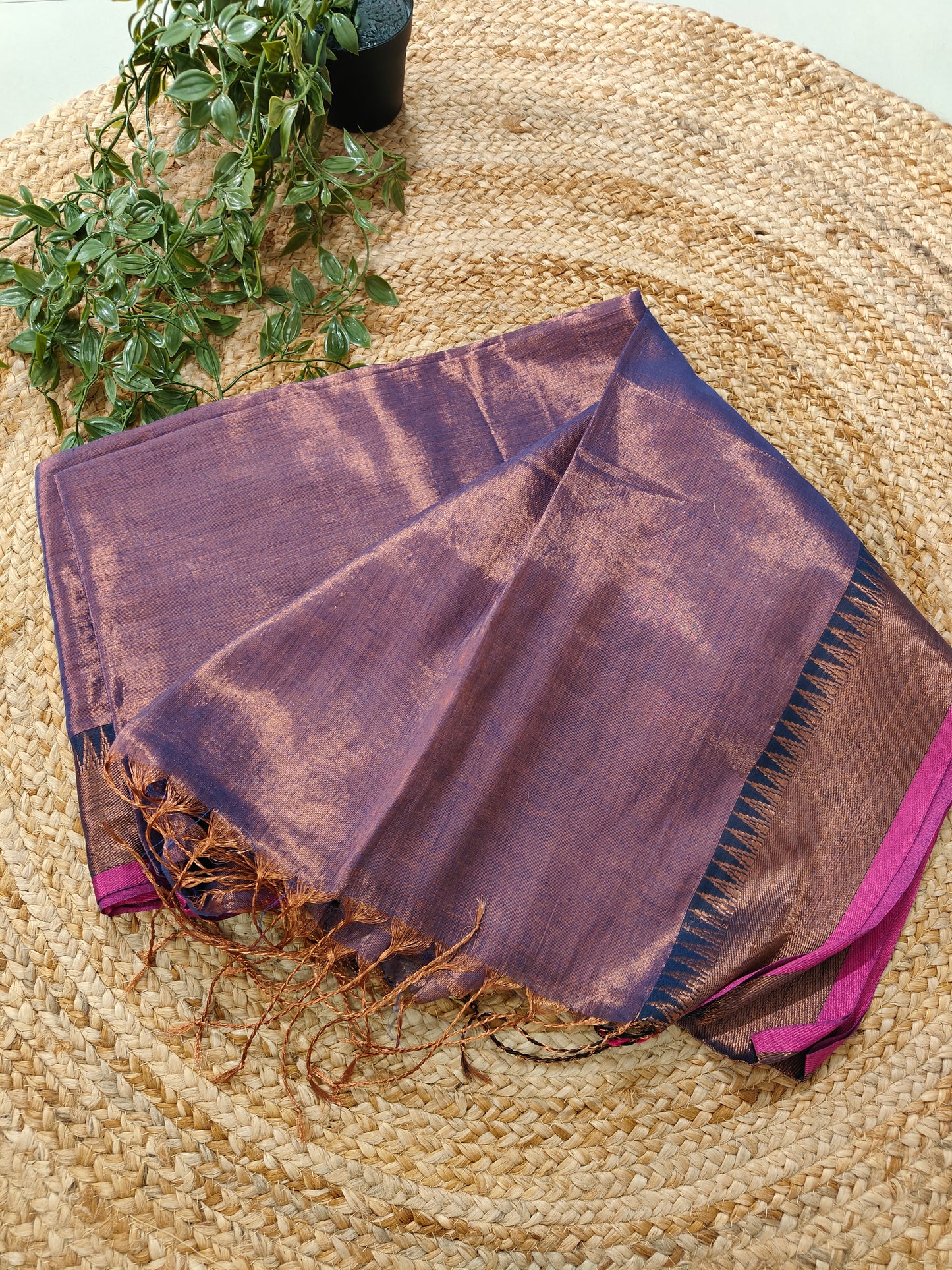 PURPLE RAGA TISSUE LINEN SAREE WITH BORDER