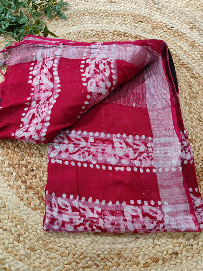 BLACK LINEN COTTON BATIK PRINT SAREE