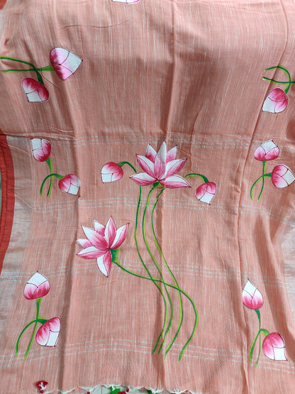 LIGHT PINK COTTON HANDPAINTED SAREE