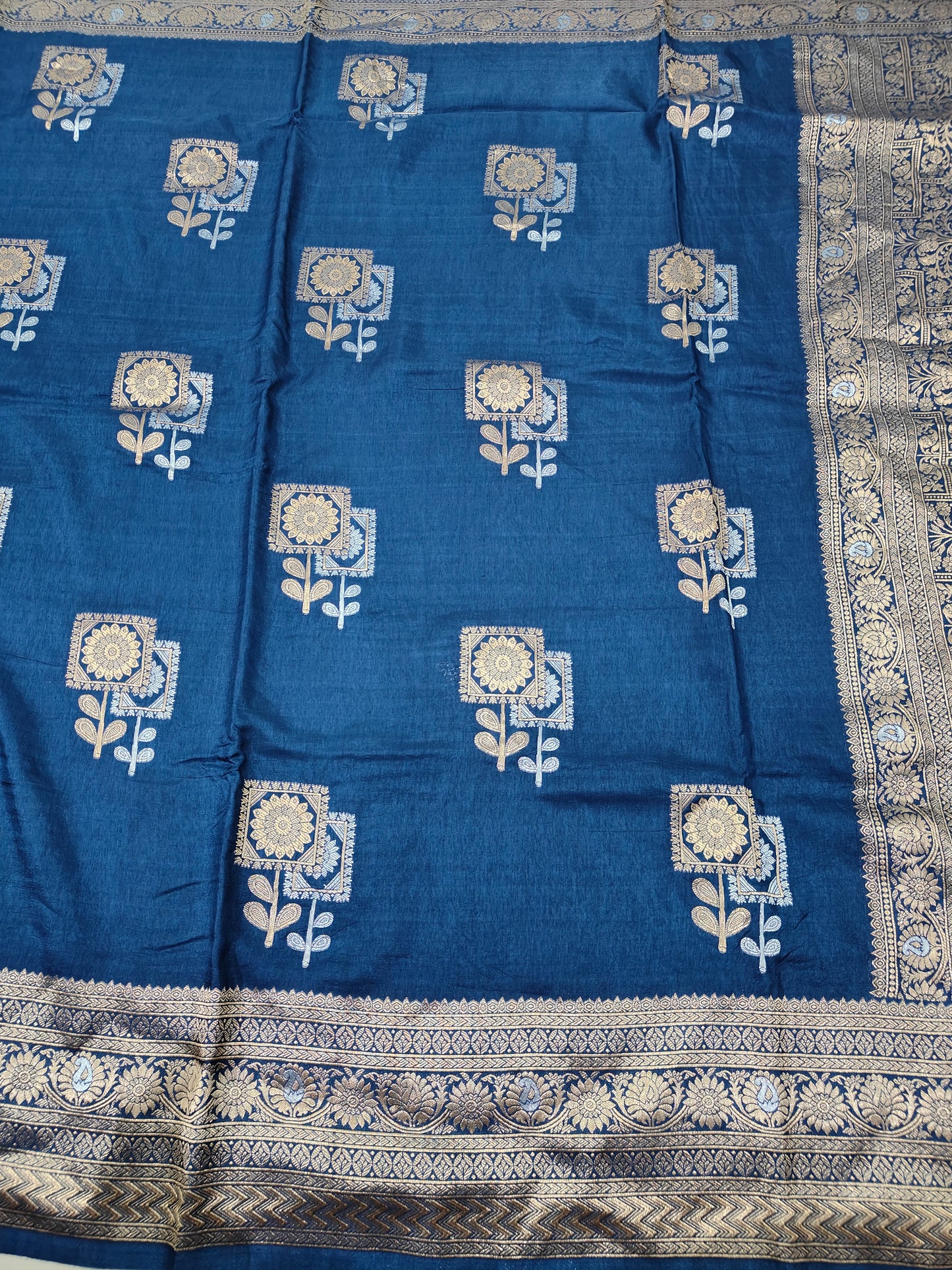 NAVY BLUE MOONGA SILK SAREE