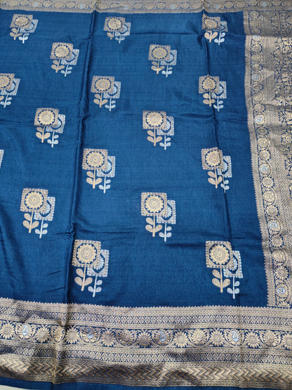 NAVY BLUE MOONGA SILK SAREE