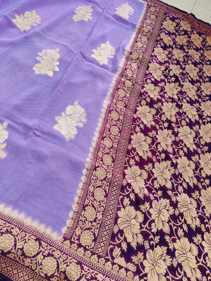 LAVENDER KHADDI  GEORGETTE SAREE