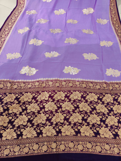 LAVENDER KHADDI  GEORGETTE SAREE