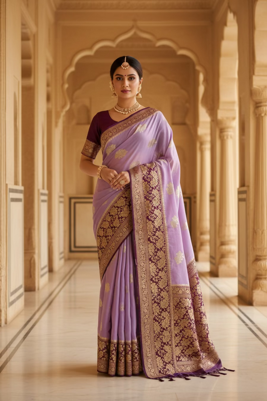 LAVENDER KHADDI  GEORGETTE SAREE